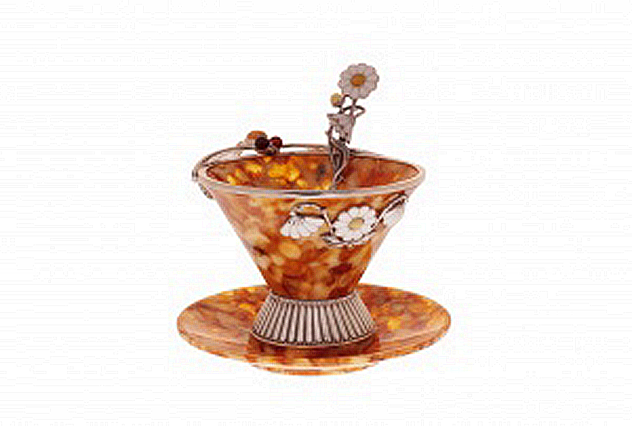 Чайная чашка "Летняя стрекоза" из янтаря с ложечкой