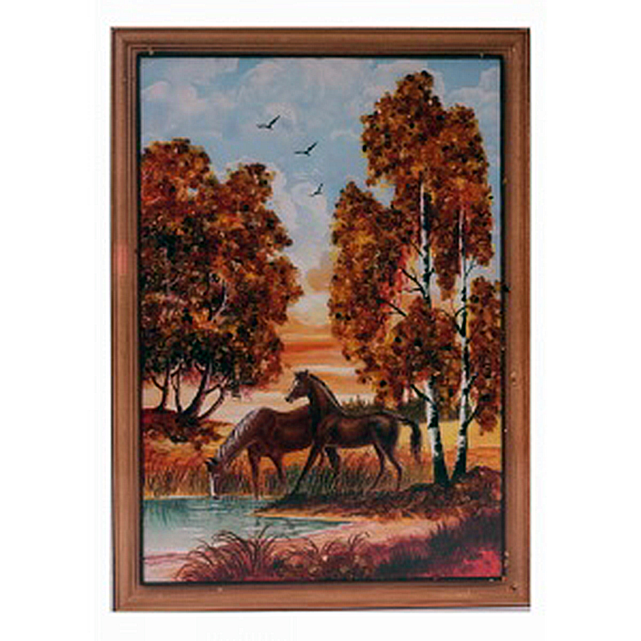 Картина "Пейзаж с лошадьми" из янтаря