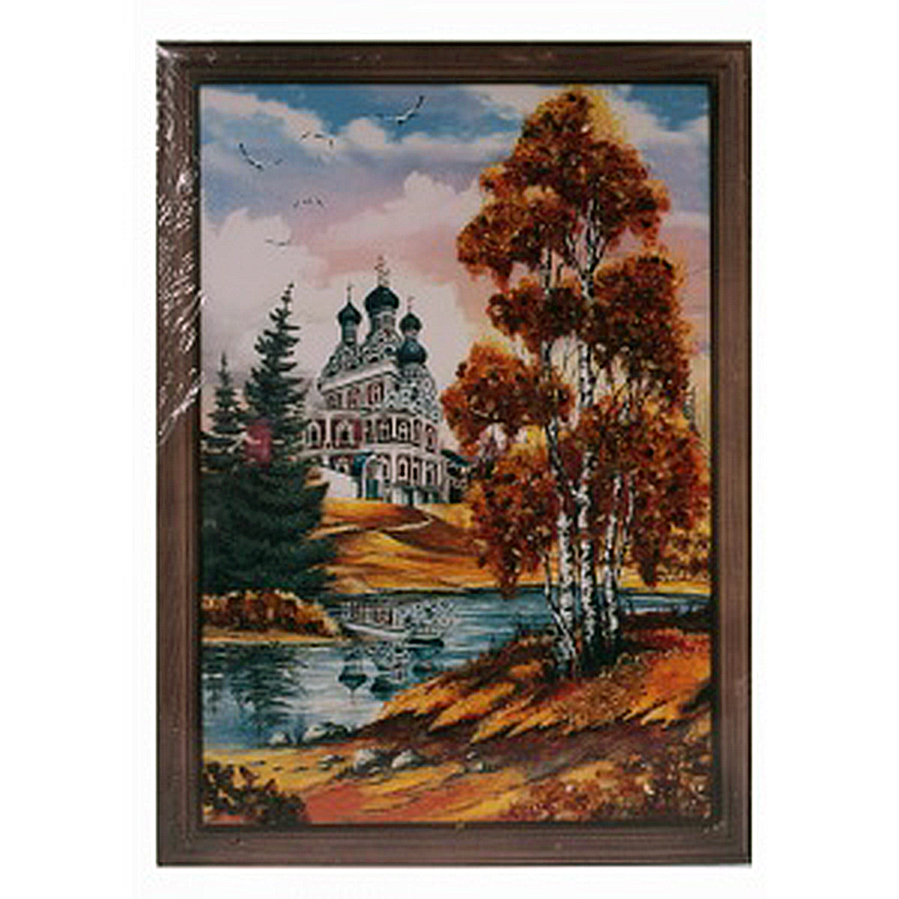 Картина "Храм на берегу" из янтаря
