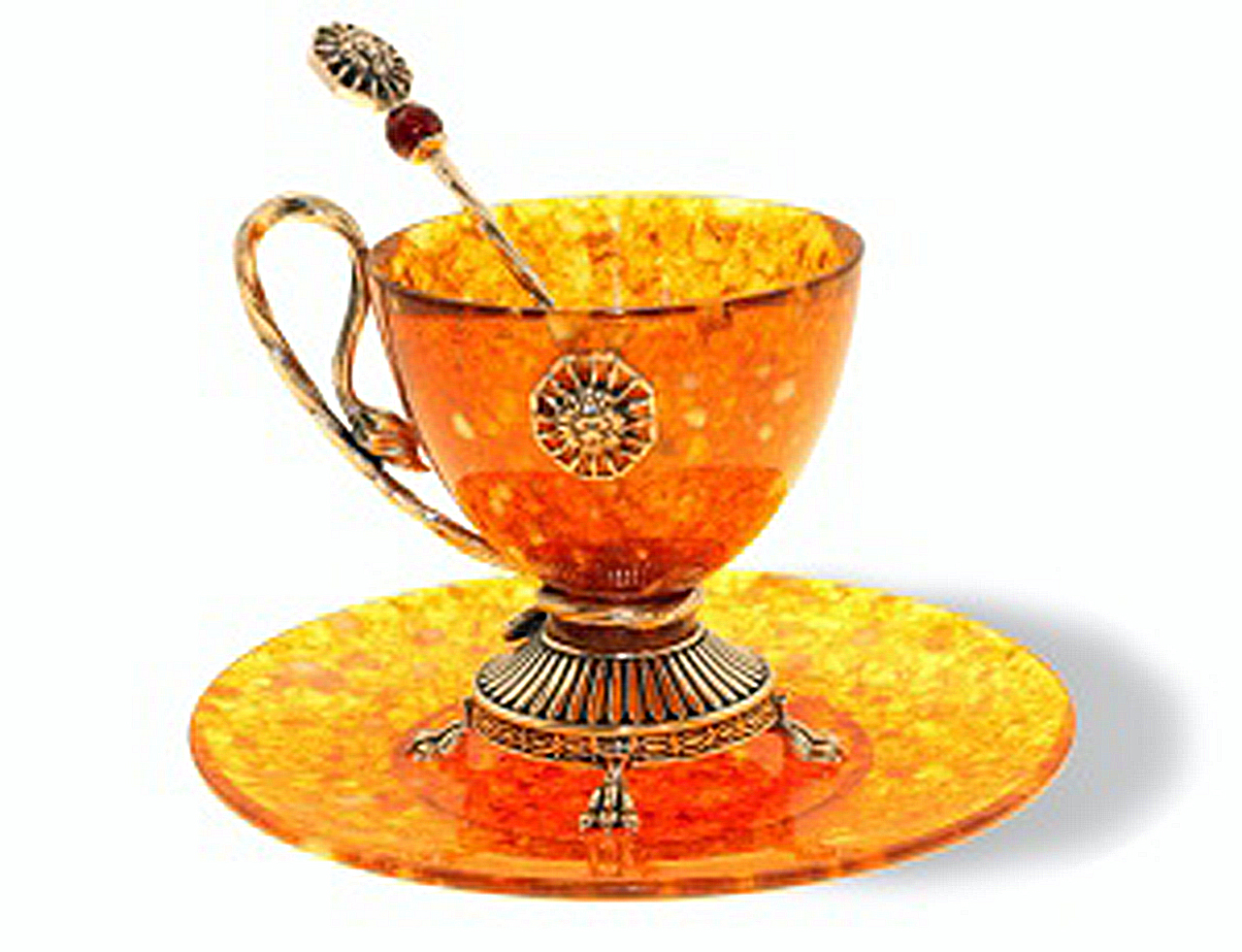 Чашка чайная "Цезарь" из янтаря с ложечкой