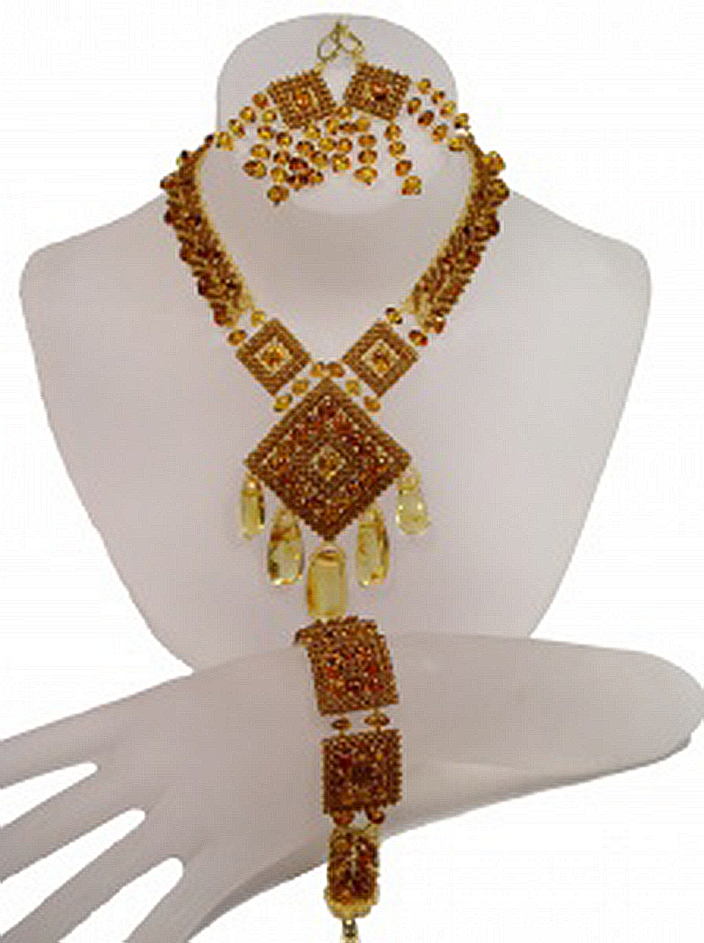 Комплект в этническом стиле из янтаря и бисера: колье, браслет, серьги