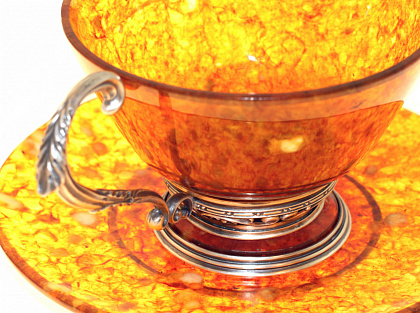 Чашка чайная ажурная из янтаря с ложкой 3602/L