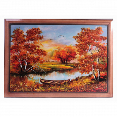 Картина "Осенний берег" из янтаря KR-34
