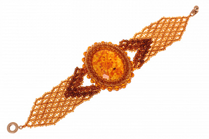 Плетеный браслет из бисера и натурального янтаря 20769