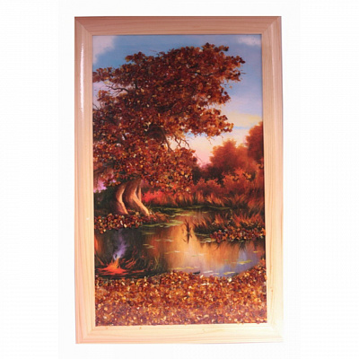 Картина "Лесное озеро" из янтаря KR-45