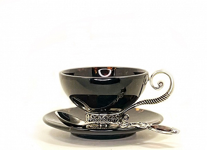 чайный набор "Антик" из черного янтаря 3702-black