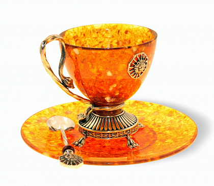 Чашка чайная "Цезарь" из янтаря с ложечкой 11203/L