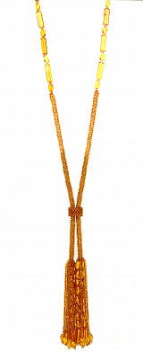 Плетеное колье-галстук из натурального янтаря 90734