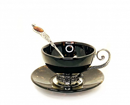 чайный набор "Антик" из черного янтаря 3702-black