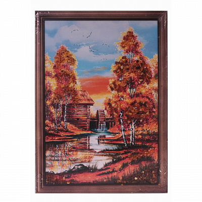 Картина "Водяная мельница" из янтаря KR-20
