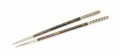 Янтарные палочки для еды "Императорские" из черного янтаря  Chop-sticks/3SP-black