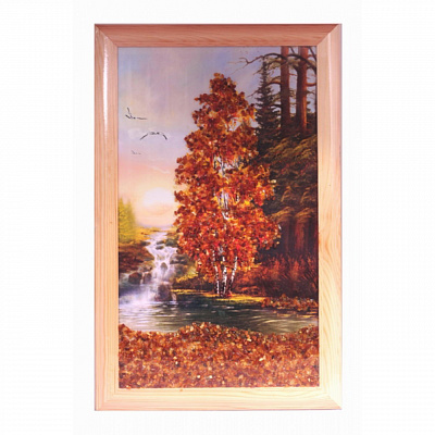 Картина "Рассвет над ручьем" из янтаря KR-46