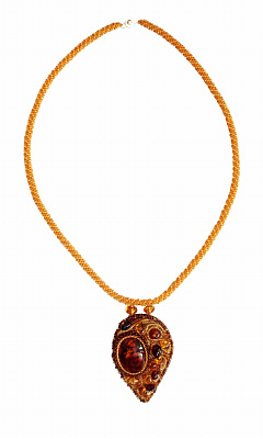 Необычный комплект из балтийского янтаря, бисера и натуральной кожи: браслет, серьги 20938,40856