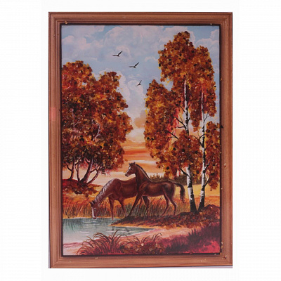 Картина "Пейзаж с лошадьми" из янтаря KR-24
