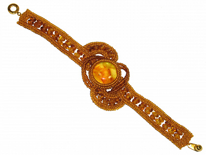 Плетеный браслет из бисера и балтийского янтаря 20759