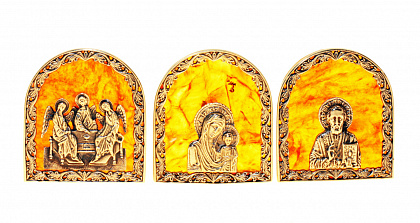 Набор из трёх икон из янтаря salv/M-a/Tr