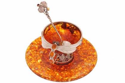 Чайная чашка "Стрекоза" из янтаря с ложечкой 6002/L