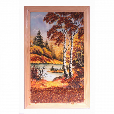 Картина "Осенний берег" из янтаря KR-47