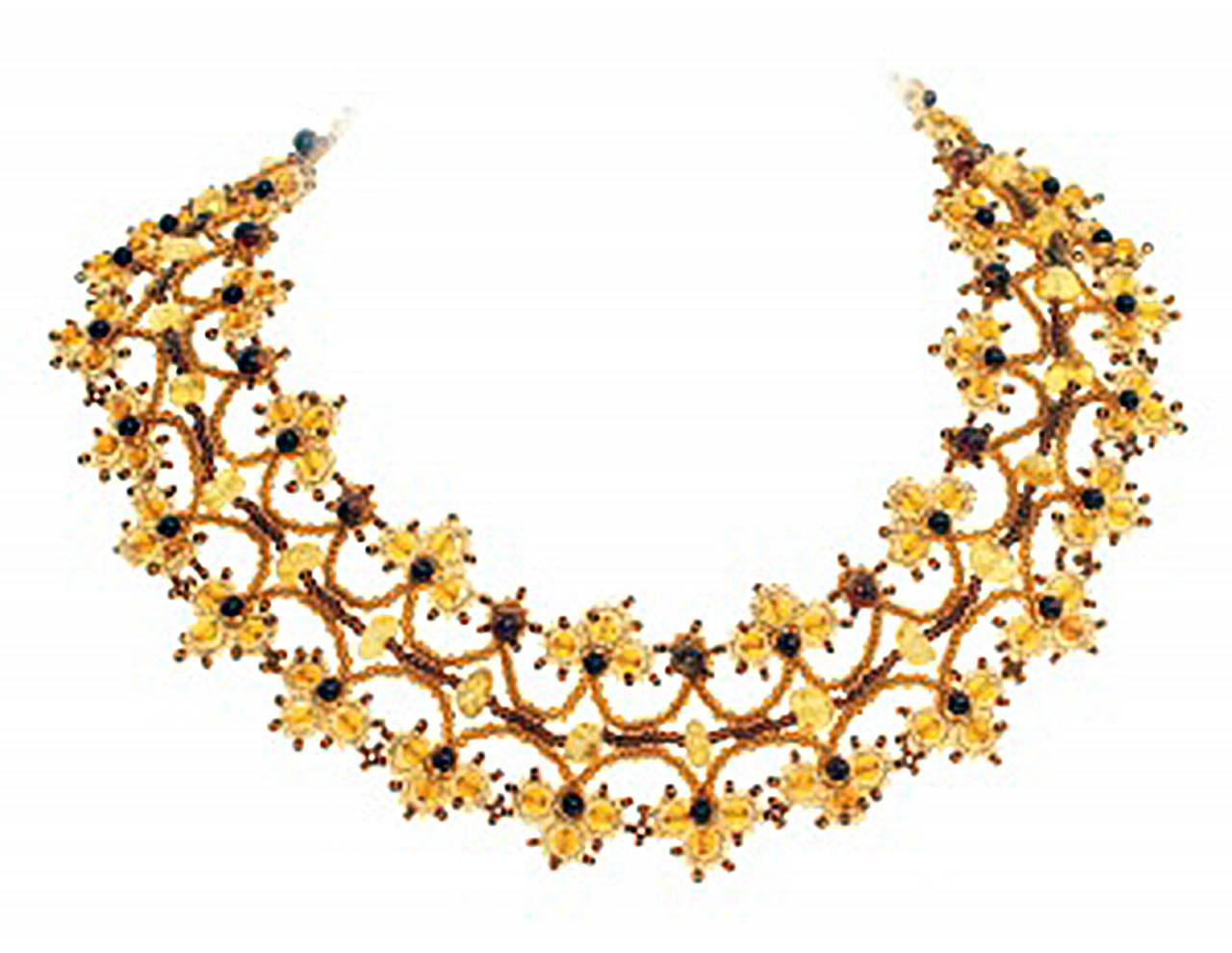 Элегантное кружевное ожерелье из янтаря с бисером
