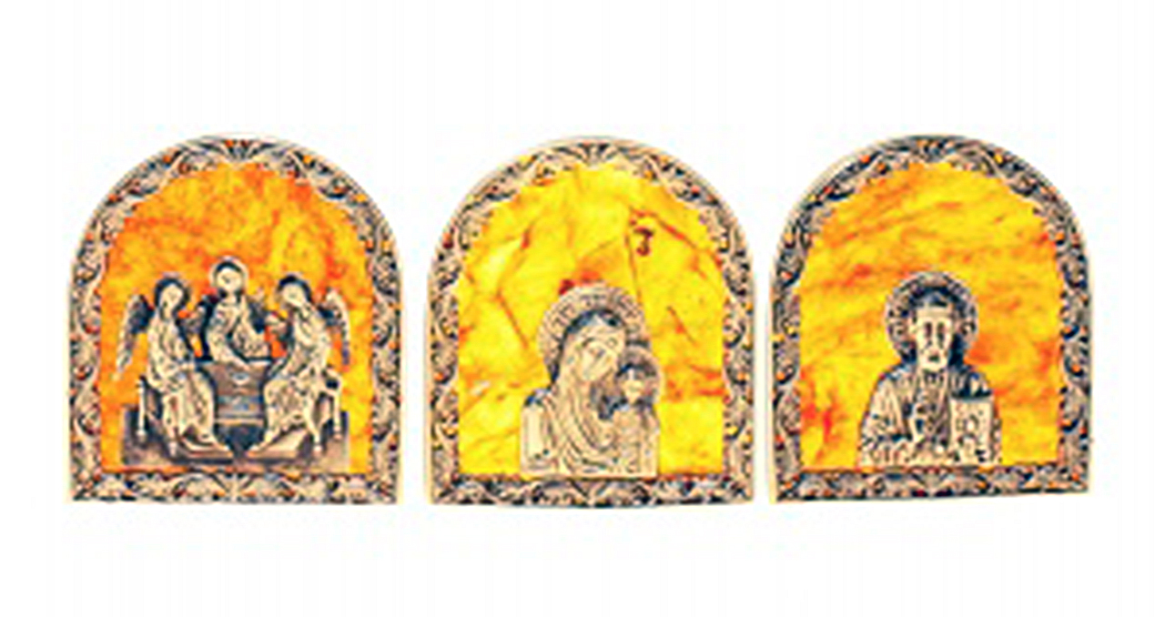 Набор из трёх икон из янтаря
