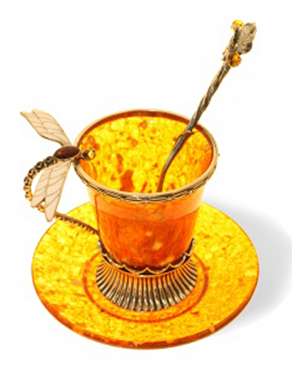 Кофейная чашка "Стрекоза" из янтаря с ложечкой