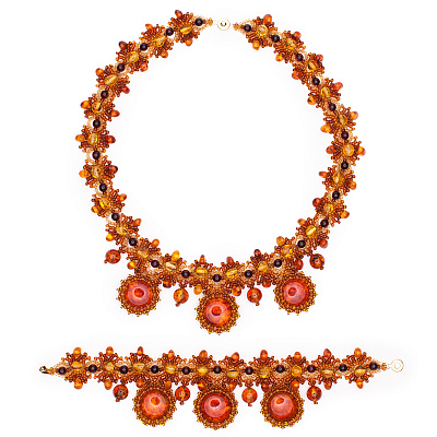 Комплект из натурального янтаря: ожерелье, браслет 11057-2, 20922-2