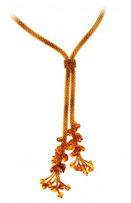 Изящное колье-галстук из натурального янтаря 90728-2