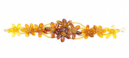 Комплект с цветами из балтийского янтаря: колье, браслет. 11103, 20944