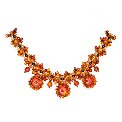 Комплект из натурального янтаря: ожерелье, браслет 11057-2, 20922-2