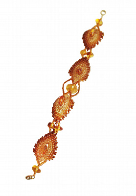 Колье с цветком из янтаря коньячного цвета с бисером 11031-2