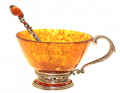 Чашка чайная ажурная из янтаря с ложкой 3602/L