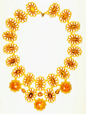 Роскошное ожерелье из натурального янтаря и бисера 11130